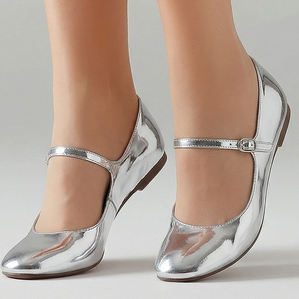 AEROSOLES Silver Metallic MARY JANES